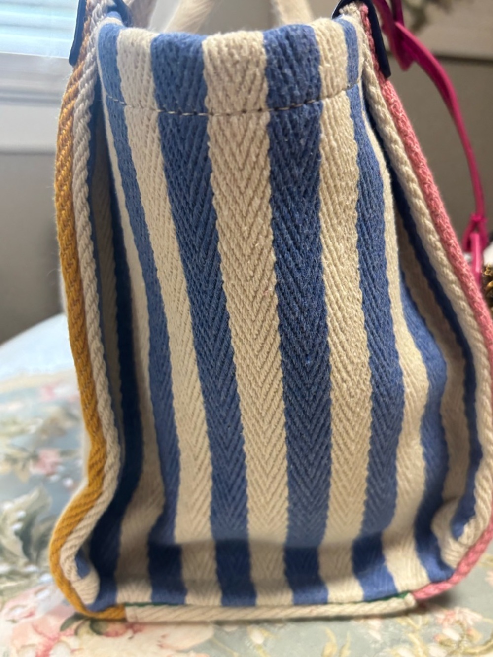 Kurt Geiger Striped Canvas Tote in Pink, Orange, Yellow & Green - Picture 6 of 16